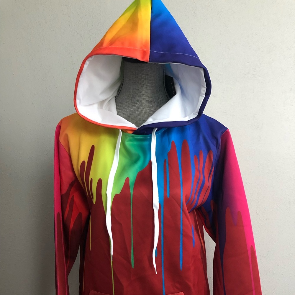Zacard Rainbow Paint Drip Hoodie Men’s Large
